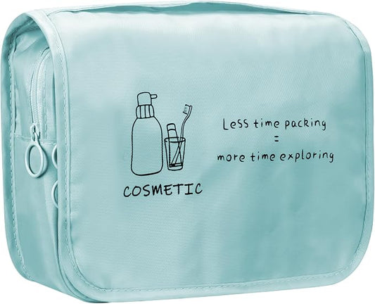 FINPAC Toiletry Bag, Large Capacity Hanging Makeup Bag with Waterproof PVC Compartment, Travel Cosmetic Organizer for Women, Makeup Lovers, Cruise, Gym, and Family Trips, Blue