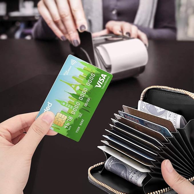 Coco Rossi Leather Credit Card Wallet for Women, RFID Blocking Zipper Cards Holder with Tassels-Black
