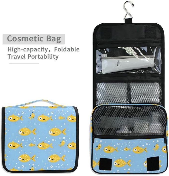 senya Hanging Travel Toiletry Bag Cute Kit Makeup Case Cosmetics Organizer for Men Women (Yellow Fish)
