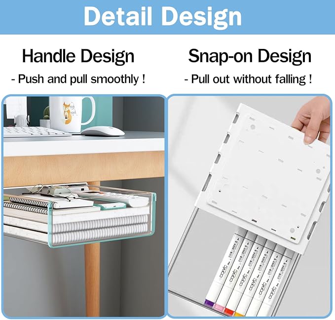 SVNNELP Large Under Desk Table Drawer Storage Organizer A4,Desk Accessories & Workspace Organizers,Hidden Self-Adhesive Under Table Pencil Tray Drawer for Office(Clear White)