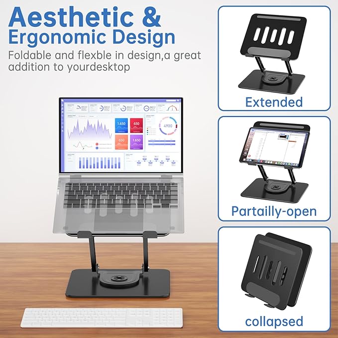 Laptop Stand for Desk Adjustable Computer Stand with 360 Rotating Base Ergonomic Laptop Riser Mount for Desk Foldable Protable Computer Desk Fits with MacBook Pro Air,
