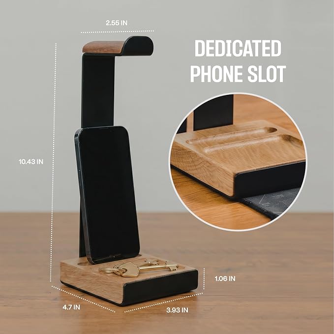 COREMINDED Universal Headphone Stand for Desk, Solid Wood Gaming Headset Stand, Heavy Duty Wooden Headphones Holder, Compatible with Airpods Max and More
