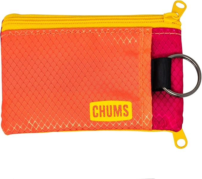 Chums Surfshorts Wallet - Lightweight Slim Wallet with RFID Blocking Card & Clear ID Window - Zippered, Minimalist Wallet w/Key Ring - Solid Colors