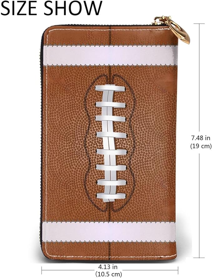 American Football Funny Leather Wallet Phone Credit Card Money Holder with Many Rooms Zipper Purse for Women Men