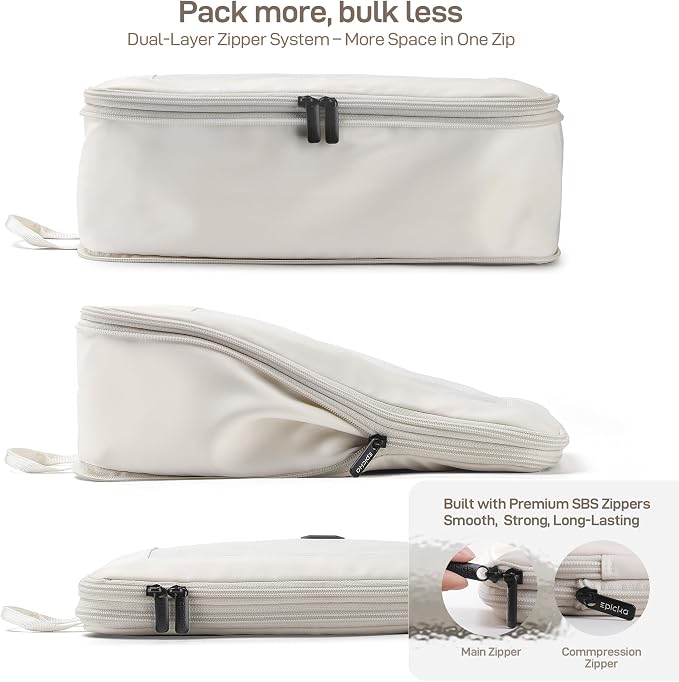 EPICKA TripCozy Compression Packing Cubes - 4 Set Durable Travel Organizer Bags with Mesh Top, Expandable Travel Accessories for Carry on, Luggage, Suitcase, Backpack (Beige)
