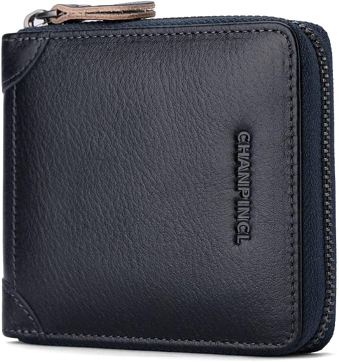 Mens Genuine Leather Zipper Wallet RFID Secure Large Capacity Double Fold Multi-card Leather Wallets for Men and coin purse
