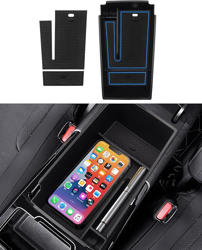 FIILINES Center Console Organizer for Kia K5 2021-2025, Center Console Tray Secondary Armrest Storage Box ABS Insert Container with Anti-Slip Mats