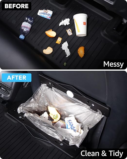 Motrobe Trash Can for Tesla Model 3 2017-2023 Garbage Bag [Strong Magnetic Buckle] with LED Light 1PCS Backseat Hanging Garbage Bin Waterproof Faux Leather Model 3 Interior Accessories 2.5 Gallons