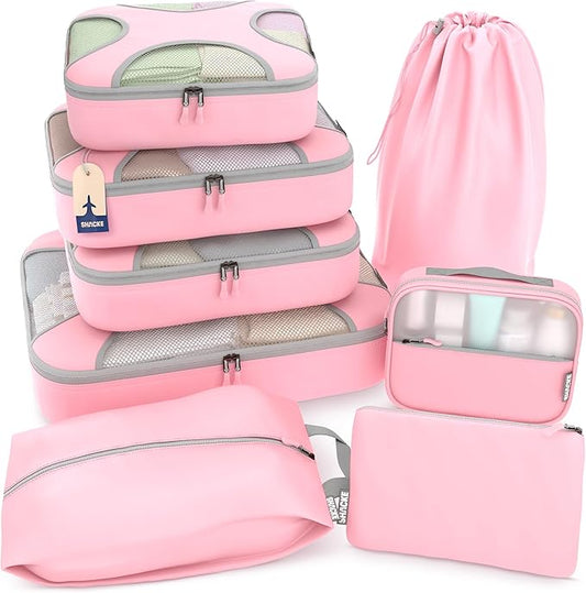 Shacke Packing Cubes for Travel 8 Set - Premium Luggage Organizer Bags - Versatile Travel Organizer for Women and Men - Optimized Packing Bags - Travel Essentials (Summer Pink)