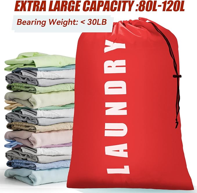 Isink Laundry Bag, 2 Pack Travel Laundry Bags for Dirty Clothes, Large Laundry Bags for Camping & Traveling, Dirty Clothes Travel Bag, 24" x 36" (Black + Red)