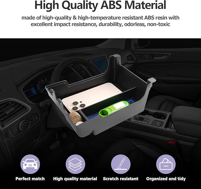 LUWU 2023-2024 Ford Edge Center Console Organizer - Armrest Storage Box with Insert Tray - Blue
