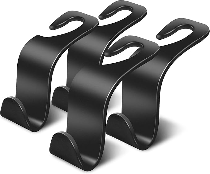 Car Seat Headrest Hook 4 Pack - Universal Auto Seat Hook Hanger Storage Organizer Holder (Black)