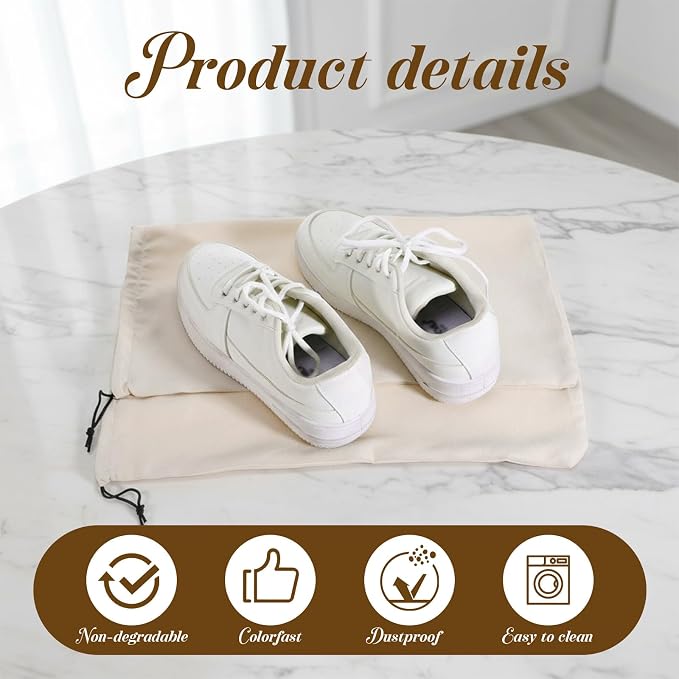 10 PCS Single Shoe Bag for Travel, Velvet Shoe Bags for Packing in Suitcase | with Drawstring Shoes Storage Bag for 5 Pairs of Shoes Dust-Proof for Traveling and Home Storage-Beige, 18×9 Inch