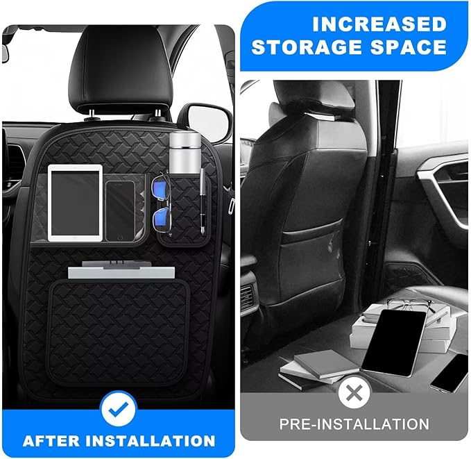 Back Seat Protector 2 Pack Fit For Nissan Rogue Car Kick Mats with Touch Screen Tablet Holder Storage Organizer Waterproof Dirt Proof Faux Leather Auto Accessories for Kids (1 Pair Black)