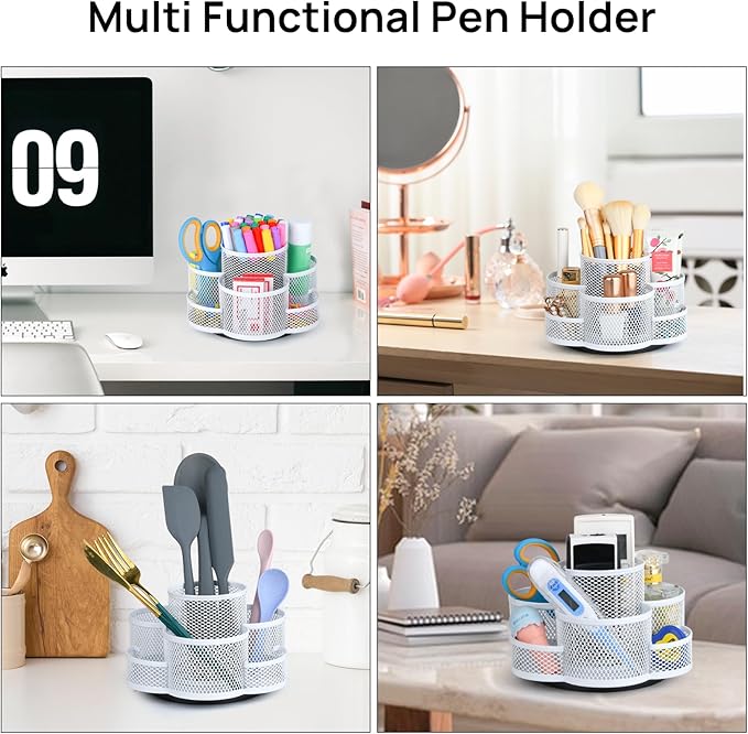 Topwey Pen Holder for Desk, Rotating Pencil Holder, Cup Holder for Desk Office, Pen Organizer (Pure White)