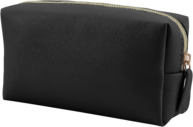 Leather Makeup Bag for Purse Travel, Portable Small Cosmetic Organizer for Women and Girls, Make up Bag with Zipper