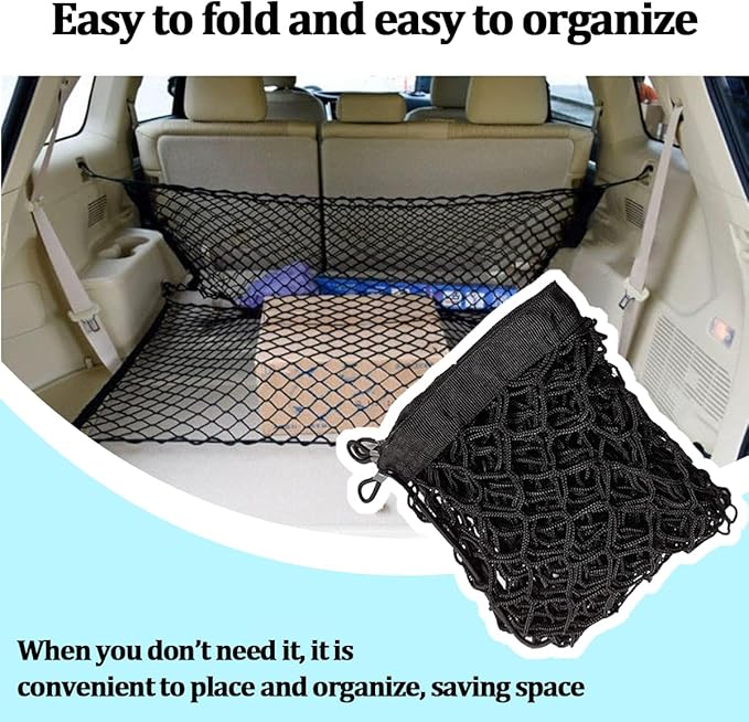 Car Rear Cargo Net, 35.4 x 15.7 Elastic Vehicle Trunk Mesh Storage Organizer with Hooks Screws, Adjustable Automotive Rear Cargo Storage Pouch Net, Universal for SUV Truck Sedan