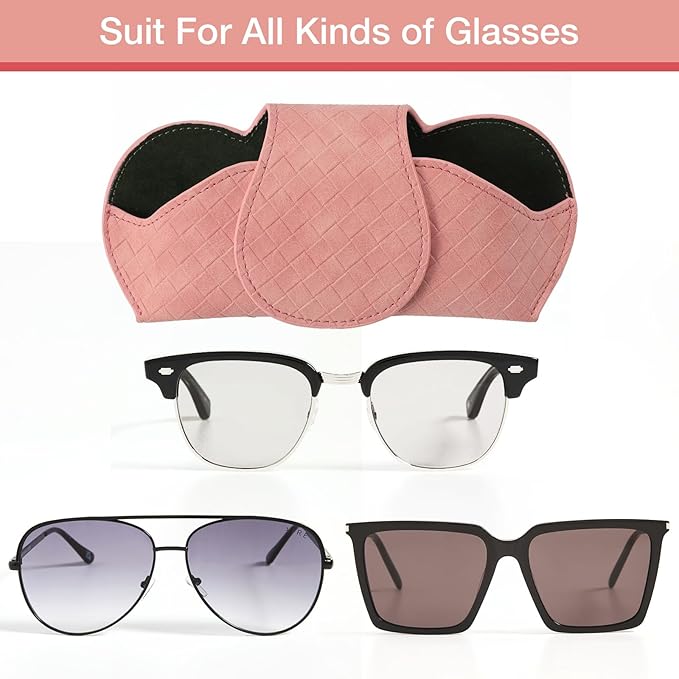 KINIVA Pink Car Visor Sunglass Holder Leather Glasses Case with Magnetic Closure for Car Interior Accessories