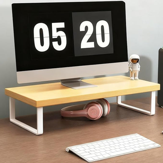 Stable Wood Computer Monitor Stand for Desk Organizer, Anti-slip Computer Riser Monitor Shelf for PC Laptop Notebook Home & Office (Brown)