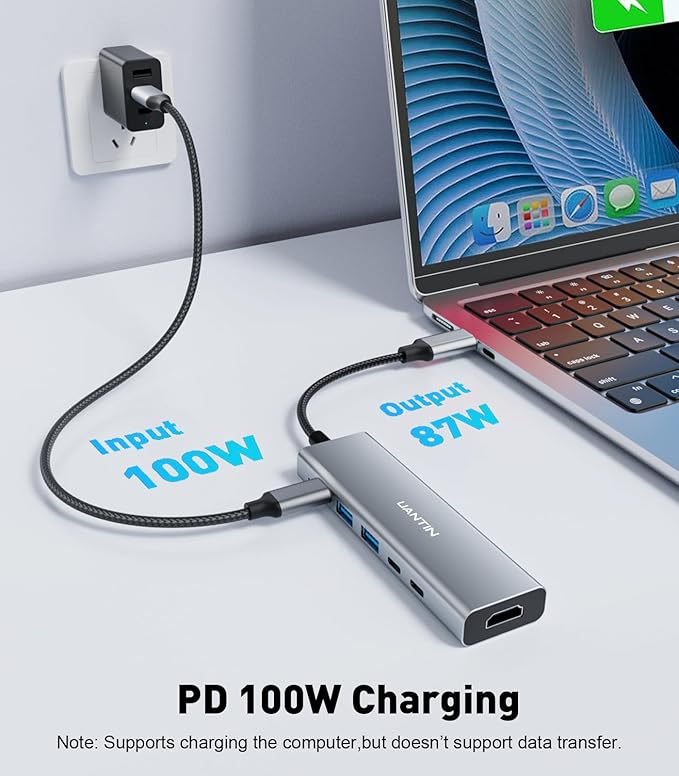 USB-C Hub (6-in-1) Multiport Adapter with 10Gbps USB C 3.2 & USB-A 3.2 4K HDMI, 100W Power Delivery, USBC Dongle for MacBook Pro/Air, iPad Pro, ThinkPad, iMac and More