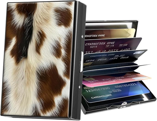 Metal Wallet,Credit Card Holder for Women Men,RFID Blocking Card Holder Wallet Mini Slim Aluminum Wallet ID Case Hard Card Case Business Card Holder Case,Brown White Fur Print