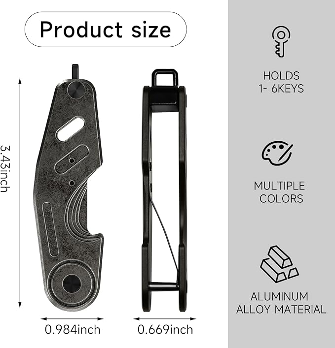 Key Organizer Compact Key Holder, Minimalist Clutter-Free EDC Smart Keychains, Metal Car Key Chain Secures 2-6 keys