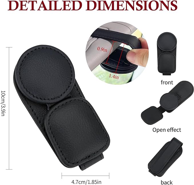 KIWEN Sunglasses Holder for Car Visor, Magnetic Leather Sunglass Eyeglass Hanger Clip for Car Sun Visor Accessories (1, Black)