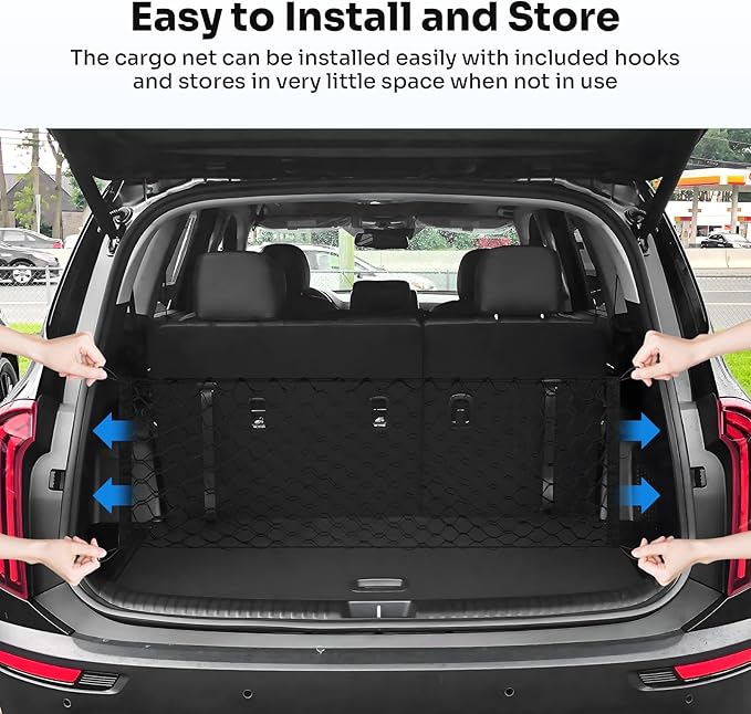 Canvcle Trunk Cargo Net for 2020-2026 Kia Telluride Accessories Envelope Style Mesh Trunk Net Organizer and Storage Stretchable Adjustable Elastic Nylon Rear Cargo Netting with Hooks