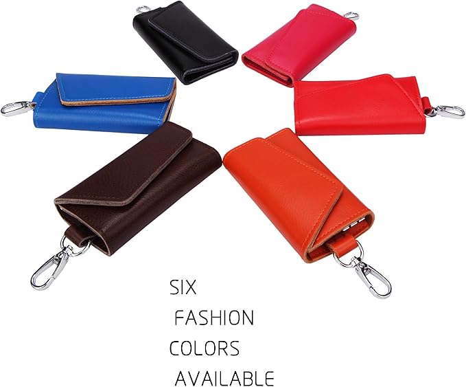 BAKUN Compact Leather Car Key Case, Key Holder Key Organizer Wallet, With 6 Hooks(Black)
