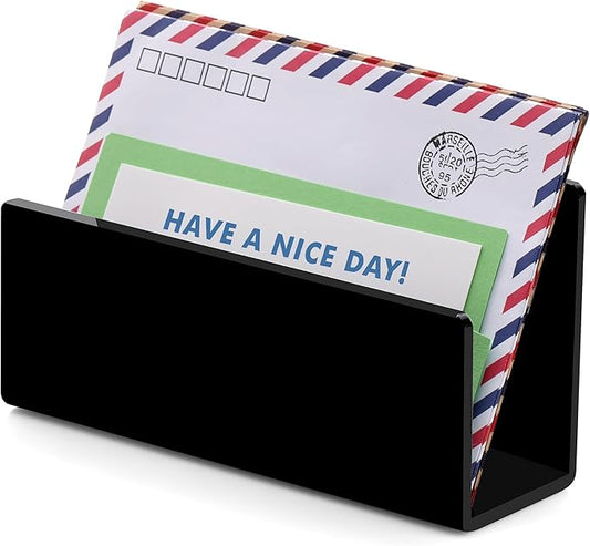 Acrylic Desk Mail Organizer Sorter, Black Small File Holders, Countertop Letter Envelope Bill Filling Folders Organization, Paper Document Storage Rack for Office,Home, School