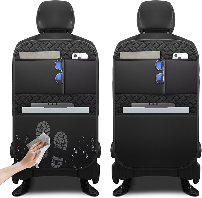 Back Seat Protector 2 Pack Fit for Ford F150 Car Kick Mats for Kids Upgraded Version with Storage Organizer Waterproof Dirt Proof Faux Leather Auto Accessories (Black)