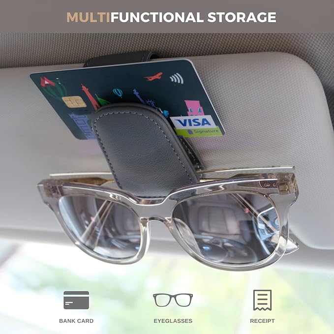 Magnetic Leather Sunglass Holder, Eyeglass Hanger Clip for Car Sun Visor, Suitable for Different Size Eyeglasses(Black, 1 Pack)