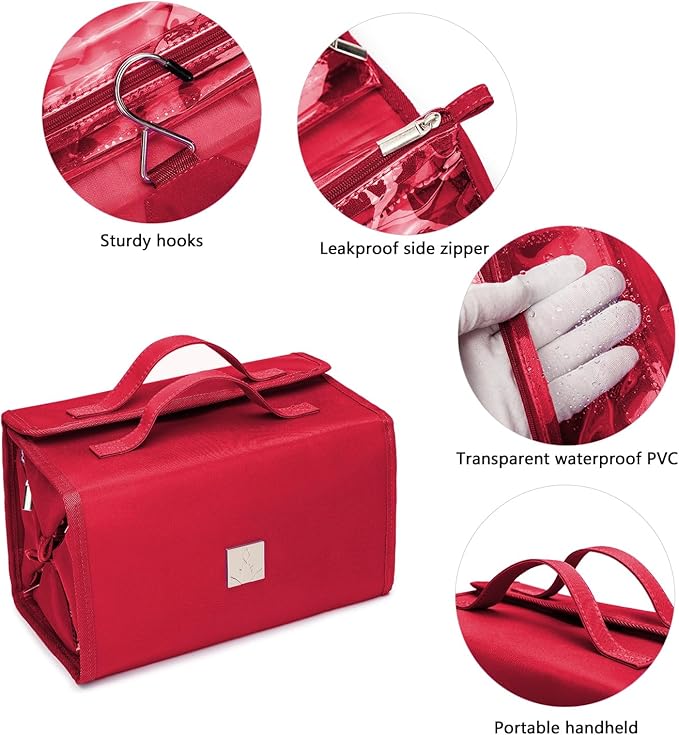 ROYALFAIR Roll Up Makeup Bag, Travel Toiletry Bag for Women with 4 Clear TSA Approved Pouches, Hanging Travel Organizer, Folding Cosmetic Bag for Men and Women