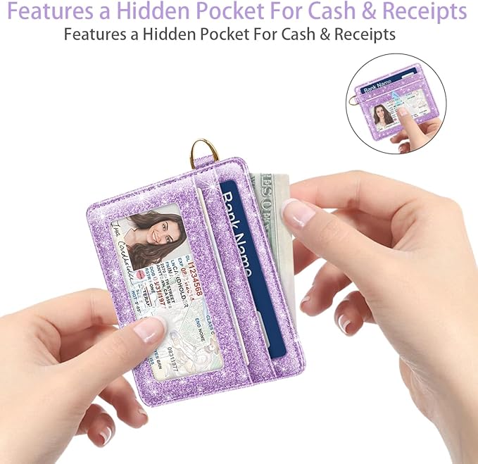 Slim Minimalist Front Pocket RFID Blocking Credit Card Holder Small Wallet Cute Card Cases for Women,Glitter Purple