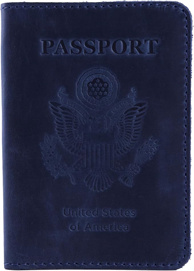 INCARNE US Leather Passport Holder for Travel - Passport Case - Passport Wallet for Men - Passport Cover for Women Sleeve Protector - Travel Essentials Vacation Luggage Travel Gifts - Vintage Blue