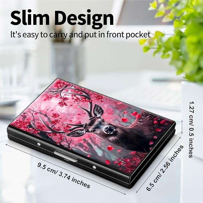 Metal Wallet, Credit Card Holder for Women Men Girls, RFID Blocking Aluminum Wallet Slim Hard Case, Mini Travel Wallet, ID Card Holder Business Card Case,Deer Elk