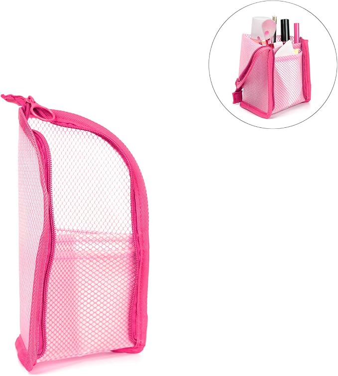 patu Standing Travel Toiletry Bag - Transparent Waterproof PVC Mesh Pouch with Triangle Design for Bathroom Essentials & Personal Care, 2 Packs, Pink