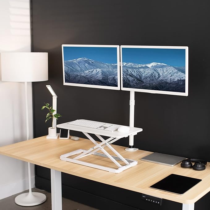 VIVO Single Top 24 inch Scissors Lift Keyboard and Mouse Riser, Height Adjustable Laptop Desk, For Ergonomic Sit Stand Workstations, White, DESK-V024AW