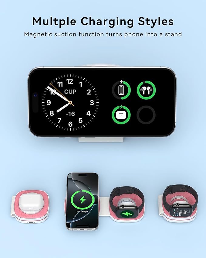 Charging Station for Apple Multiple Devicesï¼? in 1 Foldable Wireless Charger for Magnetic Wireless Charger Station Travel Charging Pad for Apple iPhone 17 16 15 14 13 12 Series& Apple Watch& Airpods