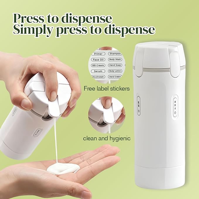 4 in 1 Travel Dispenser, 4 Pack 30ML Travel Bottles with Measurement Scale & Label Stickers for Toiletries, Leak Proof Dispenser Bottle Containers for Shampoo Lotion Conditioner Cream (White)