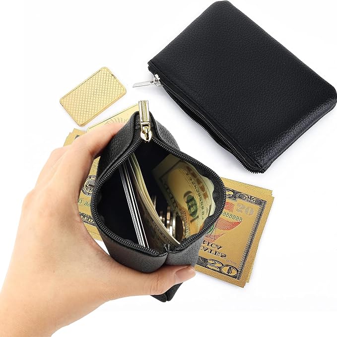 4 Pack Leather Zipper Coin Purse,Portable Change Wallet,Coin Pouch with Zipper for Men Women,Small Pouch Change Purse Coin Bag,Mini Coin Pocket Pouch Change Holder for Men Women(4 colors)