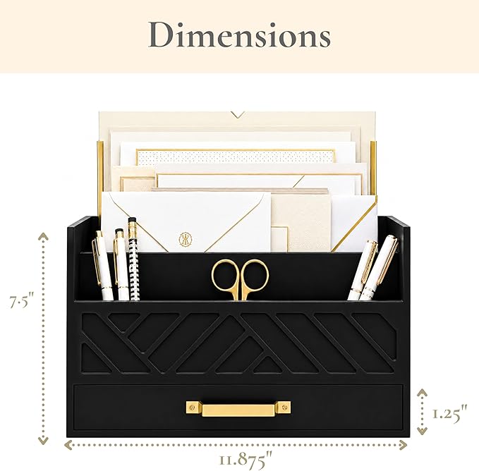BLU MONACO | Wooden Mail Organizer with Drawer and Gold Handle | Mail Sorter Organizer Countertop for Desk | Outgoing Mail Holder and Letter Sorter for Desk Storage