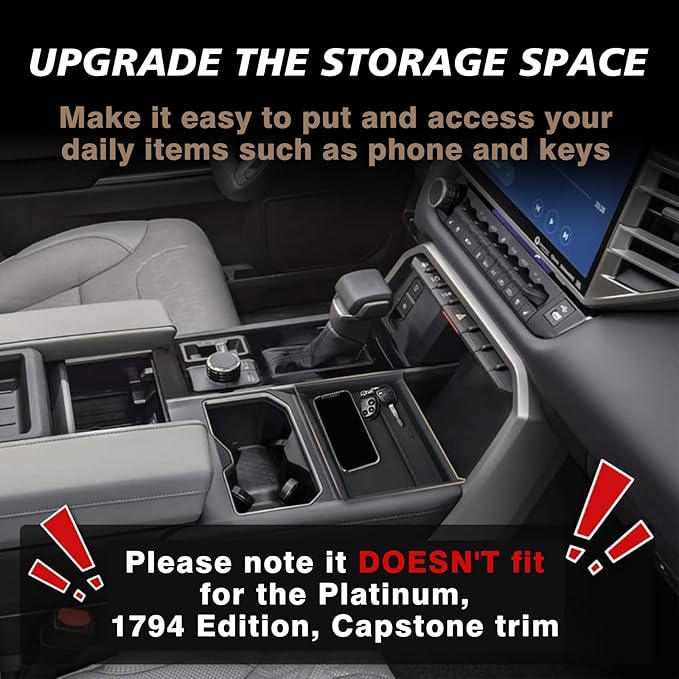 Muslogy Center Console Organizer Compatible with Toyota Tundra 2022-2025 2026 Accessories Middle Insert Box & Lower Center Console Storage Gear Shift Storage Box 2PCS Set(Console Organizer+Lower Tray)