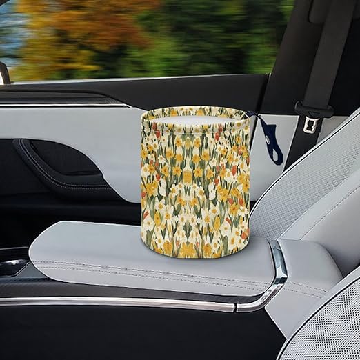 Yellow Florals Car Front Seat Can Leak Proof Front Seat Back Seat Garbage Container Bag Kitchen Rubbish Bin Fashion Vehicle Organization Bin