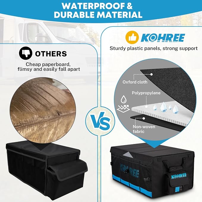 Kohree Car Trunk Organizer, 74L Large-Capacity Foldable RV Storage and Organization, Waterproof Rv Caddy Organizer for RV Accessories, RV Containers Holds RV Stabilization & Electric Accessories