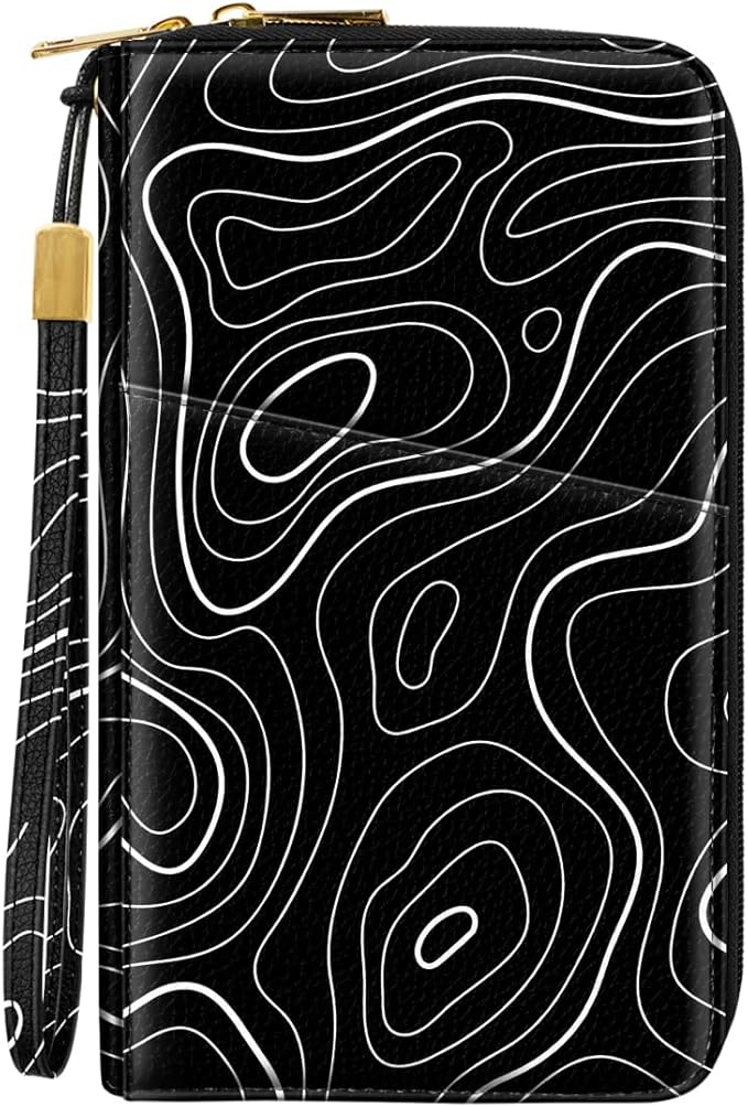 Family Passport Holder Wallet RFID Blocking Document Organizer PU Leather Mulit-purpose Travel Wallet Credit Cards Case for Women Men, Topographic Line