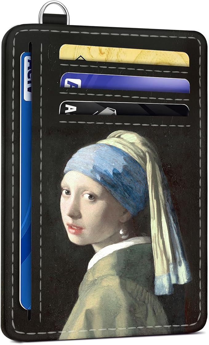 SEAVILIA Credit Card Holder for Women, Pearl Earring Girl RFID Wallet Women, Slim Minimalist Front Pocket Card Holder, Cute Thin Travel RFID Blocking Card Case, Small Wallets Woman Gifts Girls