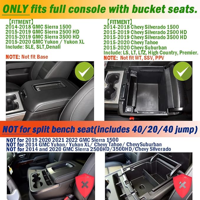 TACOBRO Full coverage Center Console Organizer Compatible with 2014-2018 GMC Sierra 1500 /Chevy Silverado 1500 Accessories 2015-2020 Yukon XL/Tahoe Suburban Insert Armrest Storage ABS Plastic, Red