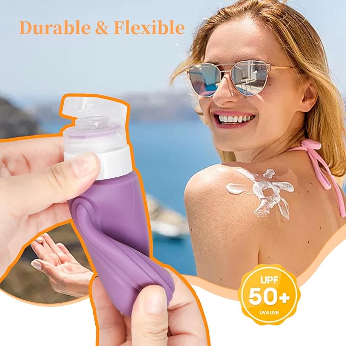 Travel Bottles Set for Toiletries, TSA Approved Travel Containers Leak Proof Silicone Squeezable Travel Accessories 2oz 3oz for Shampoo Conditioner Lotion Body Wash (Purple)