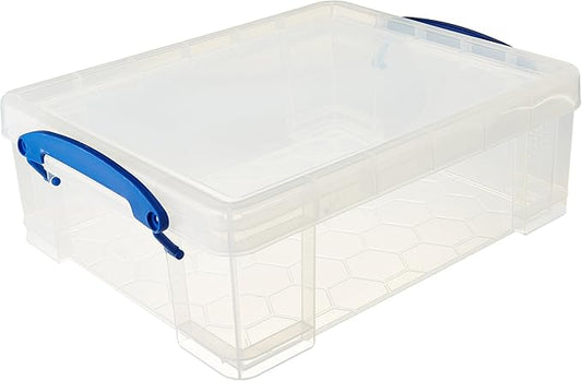 Really Useful Box 8.1 Liter Plastic Stackable Storage Container with Snap Lid & Built-in Clip Lock Handles for Home or Office Organization, Clear